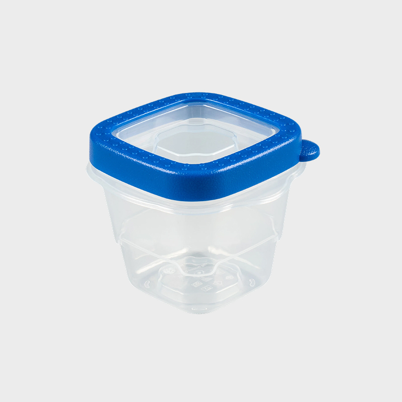 PFB023 118 ml (4-Ounce) miniatuur vierkante PP-voedselconserveringscontainer, set van 4 met blauwe gegoten deksels