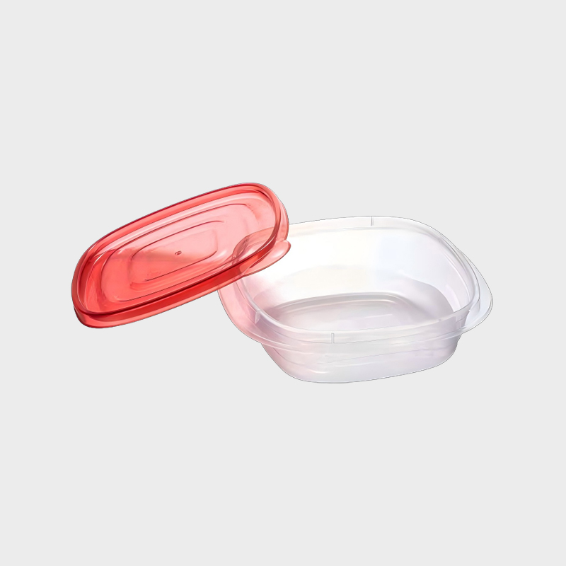 PFB018 Vierkante PP-voedsel- en landbouwopslagcontainerset met microcapaciteit, 650 ml en rood deksel