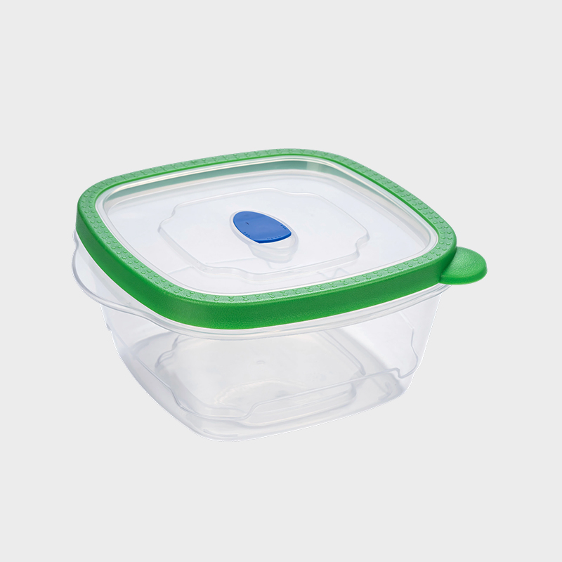 PFB028 Middeldiepe vierkante PP-voedselbewaarcontainer van 1180 ml met geventileerd groen gegoten deksel