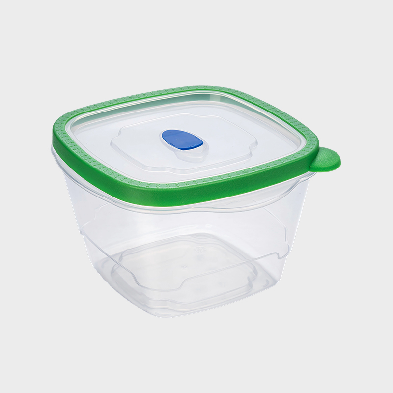 PFB029 Diepe vierkante PP-voedselbewaarcontainer, 1650 ml, met geventileerd groen gegoten deksel