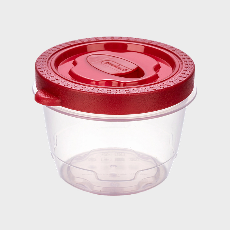 PFB052 Cilindrische PP-voedselconserveringscontainer van 360 ml met geventileerd rood gegoten deksel